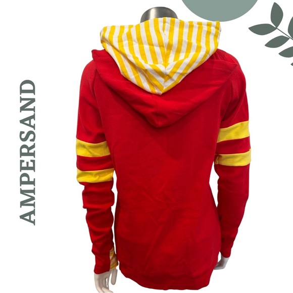 Ampersand Ave Doublehood Hoodie | Red & Yellow Striped Sleeves | Bright Size XS - Picture 4 of 10